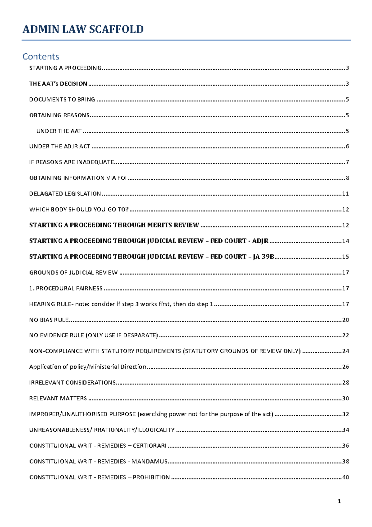 Laws1160 Admin Law Scaffold: Key Concepts and Procedures - Studocu