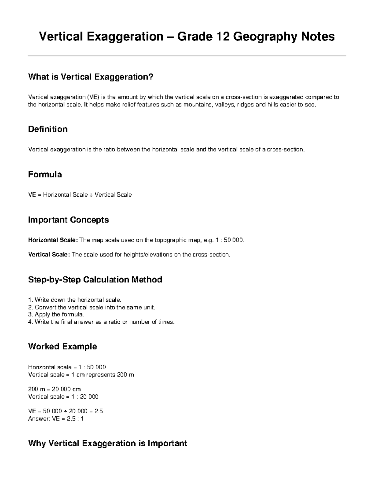 Grade 12 Geography: Vertical Exaggeration Notes - Studocu