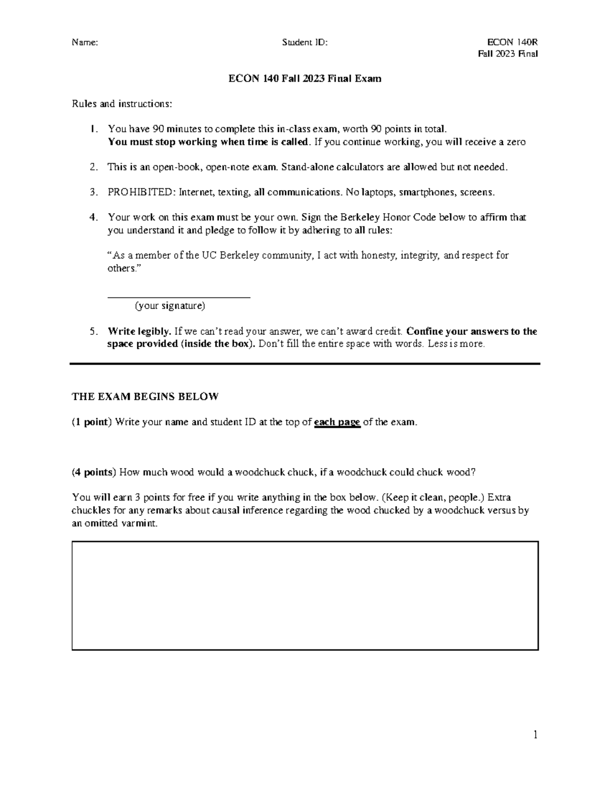 Econ140 F23 Final Exam Instructions and Guidelines - Studocu