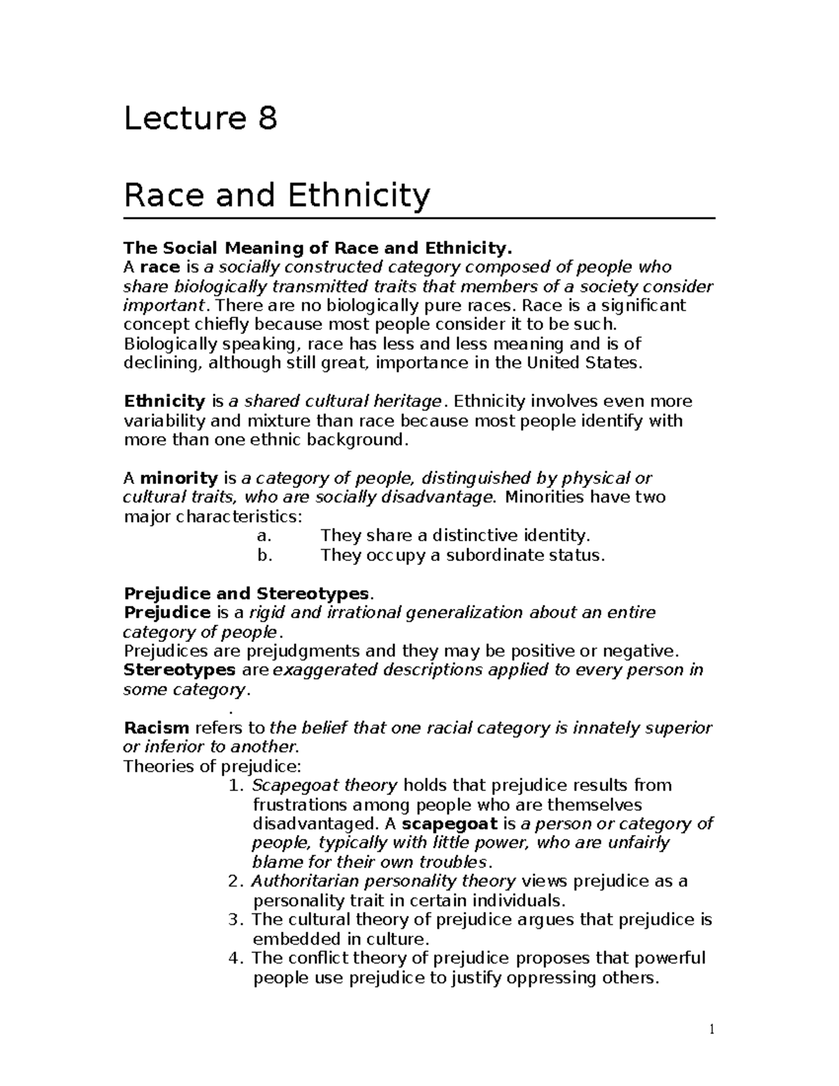 Lecture 8: Understanding Race and Ethnicity Dynamics - Studocu