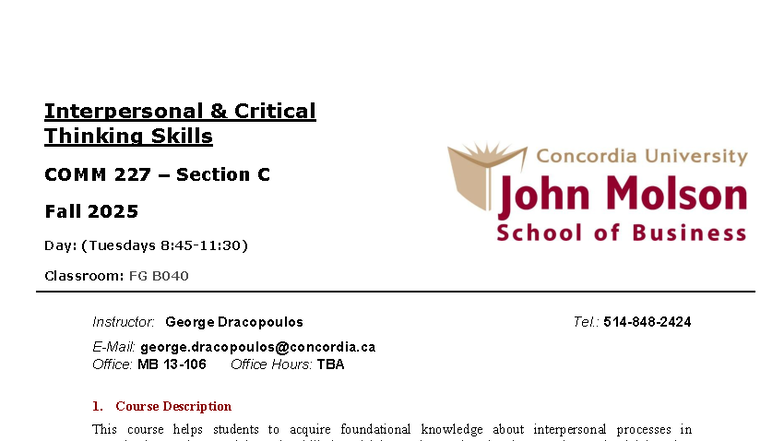 COMM 227 (Outline F2025-Revised) - Interpersonal & Critical Thinking ...