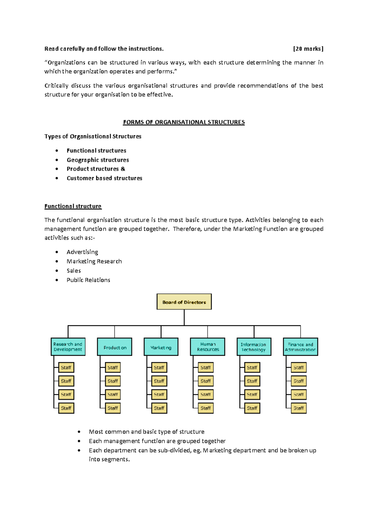 Organisational Structure Analysis and Recommendations for Mancosa - Studocu