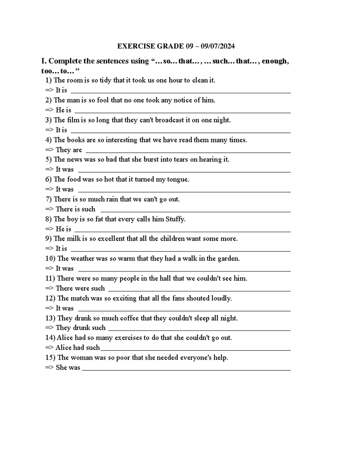 Exercise Grade 9 - Language Skills Practice and Revision - Studocu