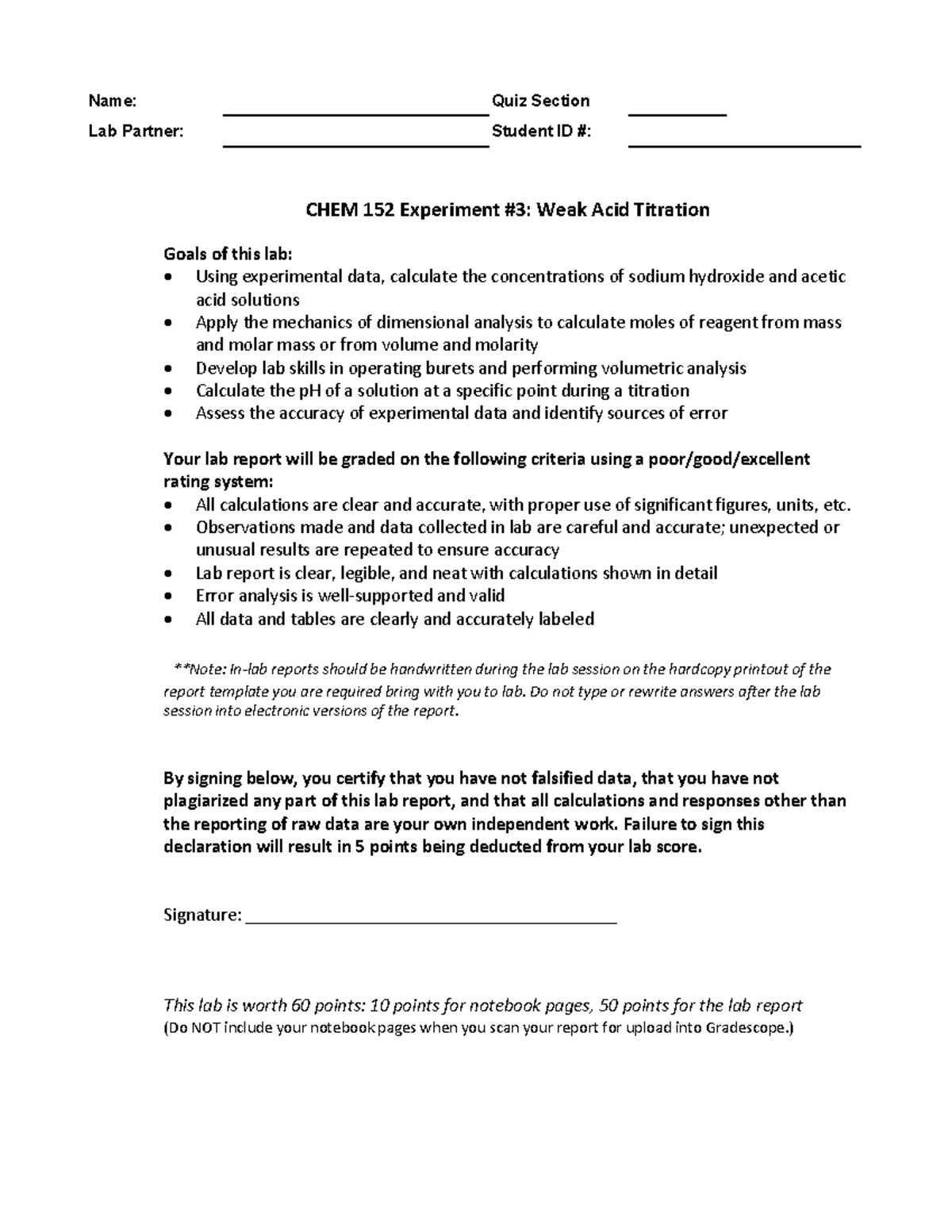 Chem152 Titration Report Gradescope 020226 - Name: Quiz Section Lab ...