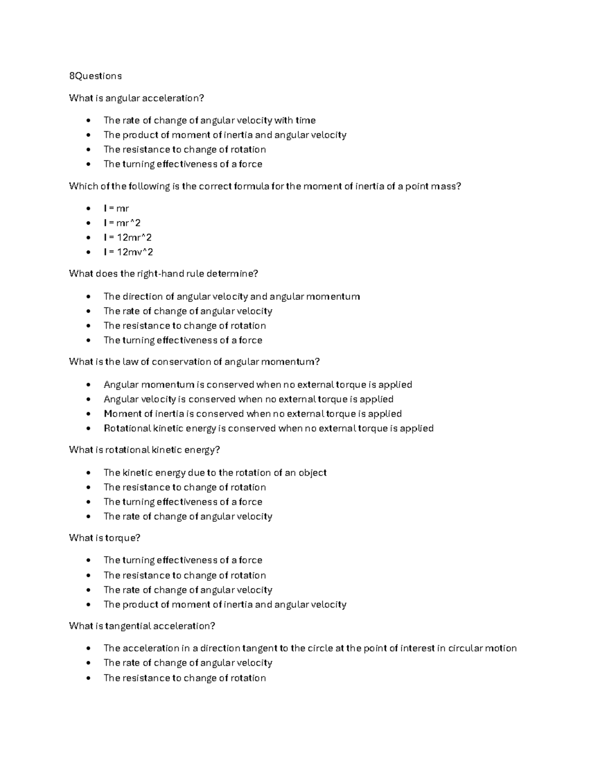 PHYS101: Angular & Linear Motion Practice Exam Questions - Studocu