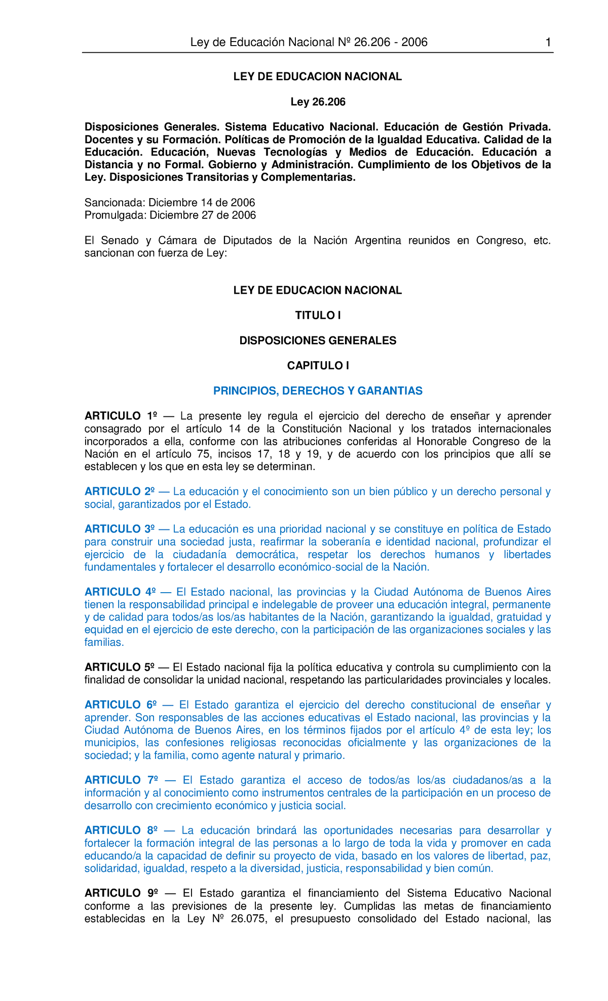 Ley de Educación Nacional Nº 26.206: Análisis y Disposiciones Clave ...