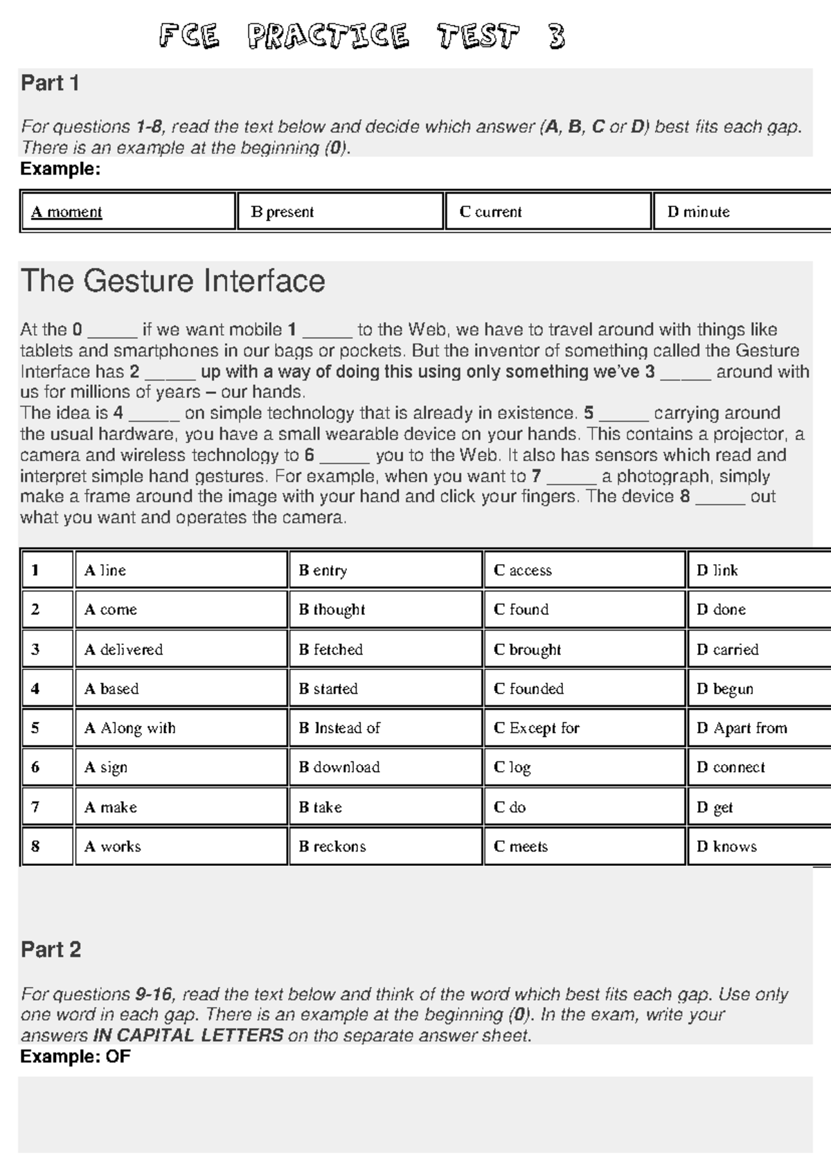 FCE Practice Test 3: English Proficiency Assessment for Students - Studocu