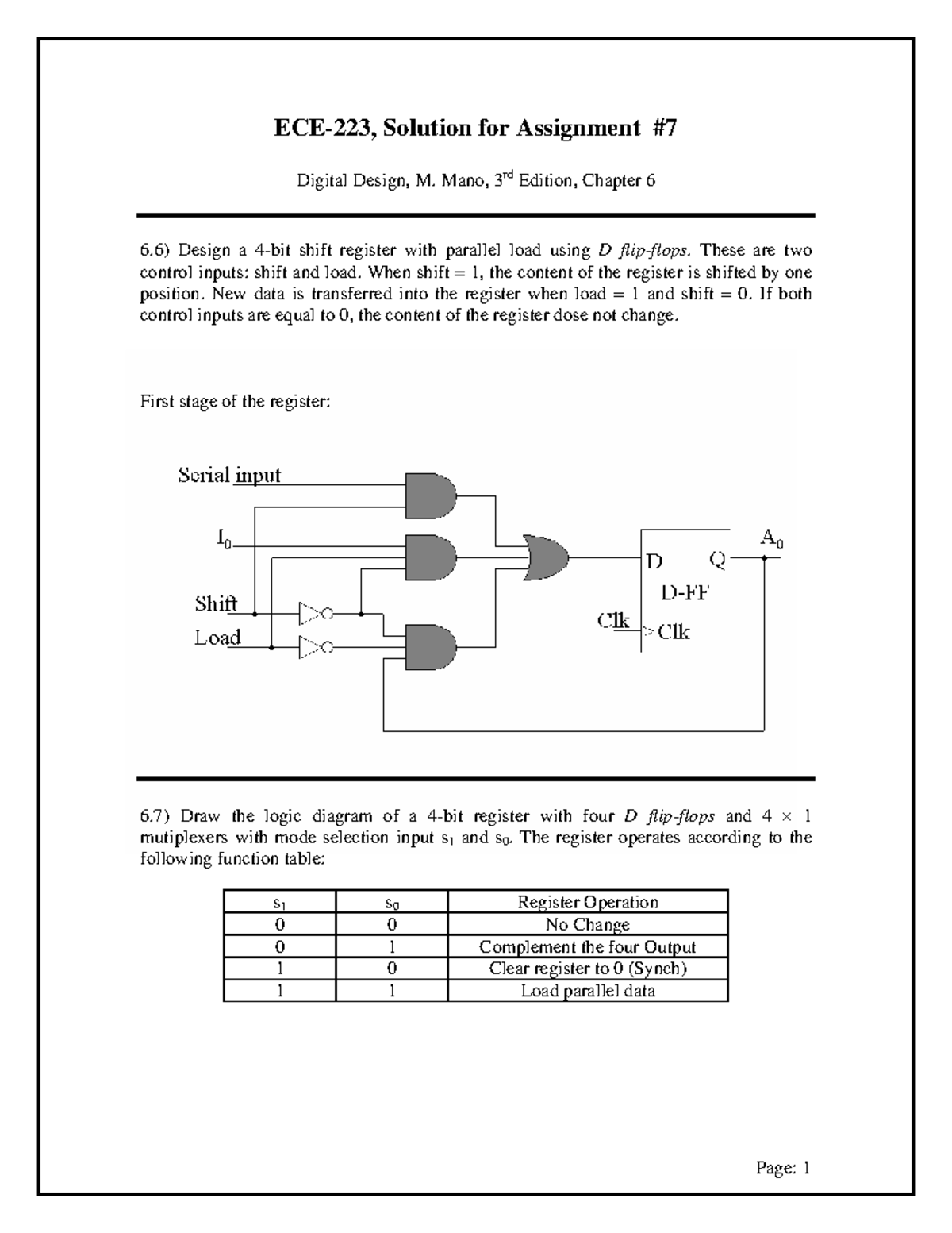 ECE-223 Assignment 7 Solutions: Digital Design Concepts from Ch. 6 ...