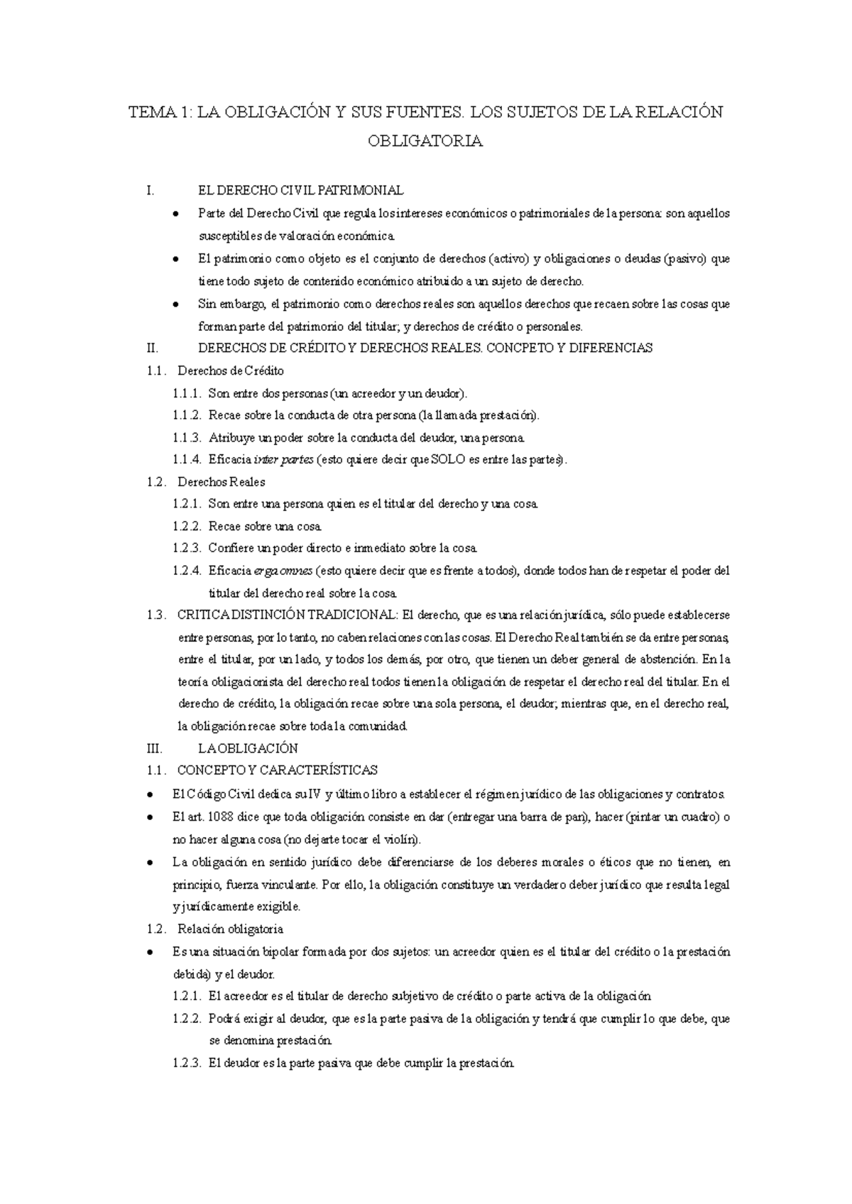 TEMA 1. LA ObligacióN Y SUS Fuentes. LOS Sujetos DE LA RelacióN ...