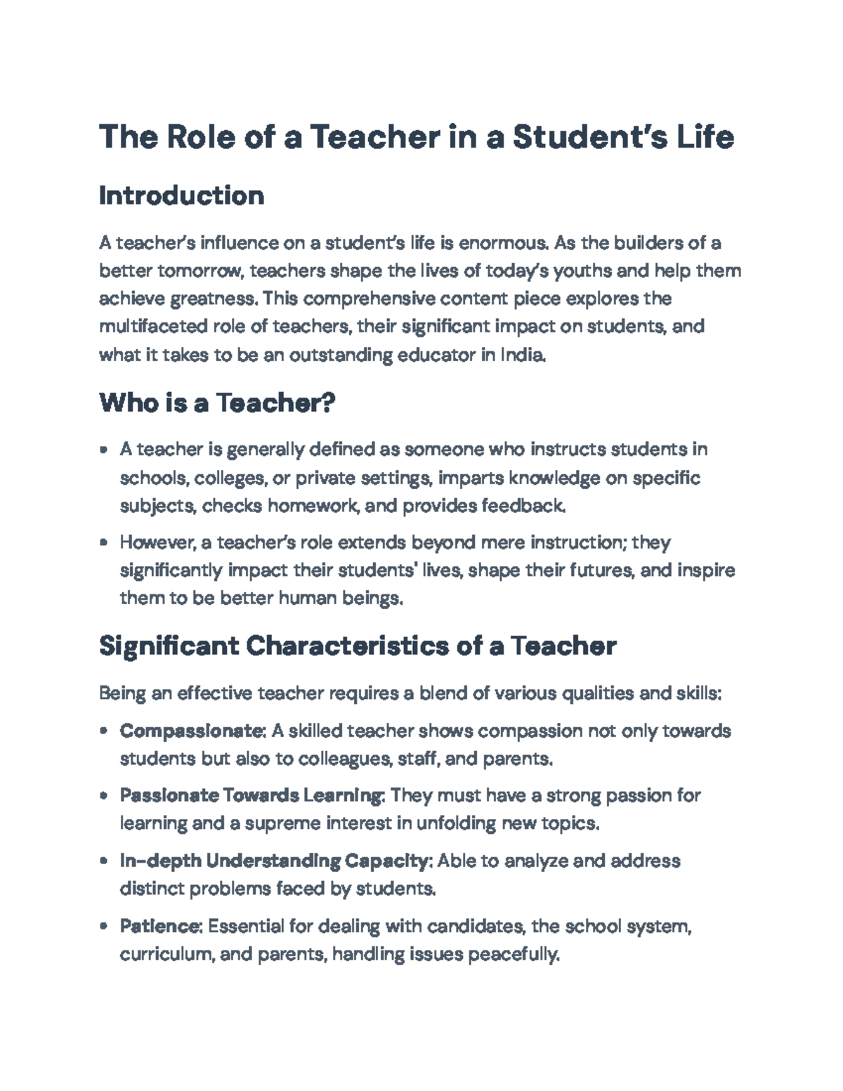 The Role of a Teacher in a Student’s Life: Insights and Pathways - The ...