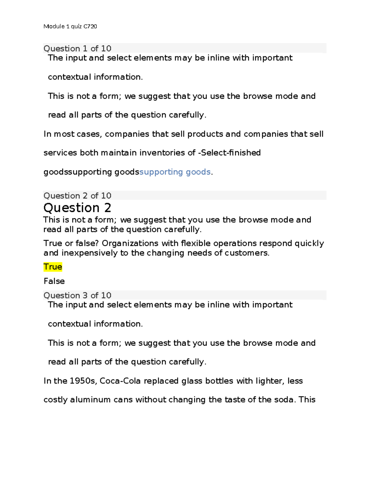 Module 1 Quiz C720 - Operations Management Questions and Answers - Studocu