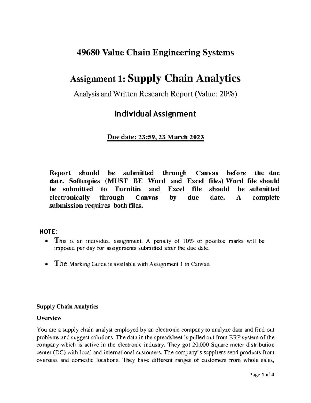 Supply Chain Analytics Assignment 1 - Analysis Report (Due 23 Mar 2023 ...