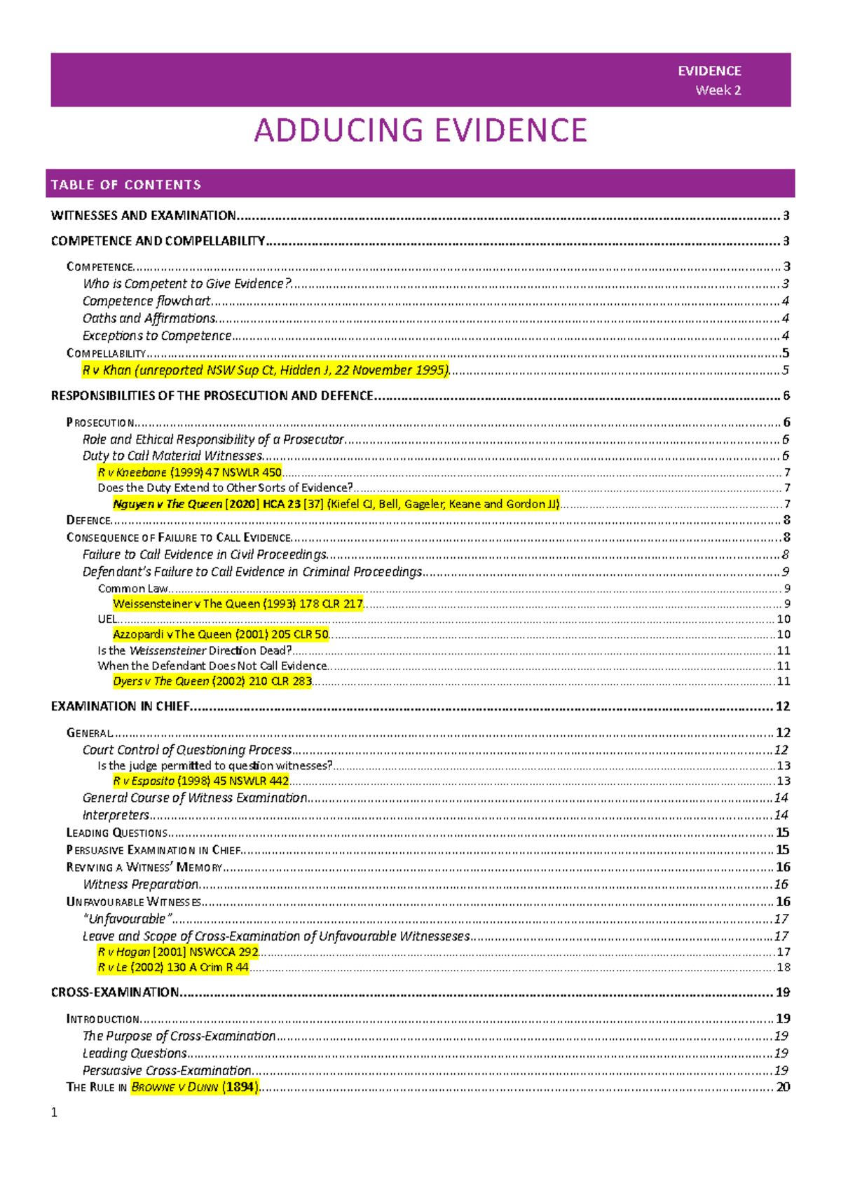 EVIDENCE 101 Week 2 Lecture Notes: Witnesses and Examination Insights ...