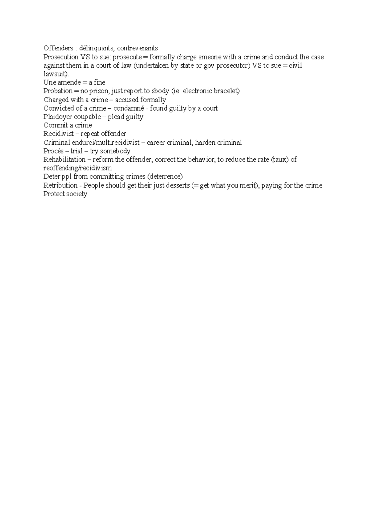 Offenders and Legal Terms: Vocabulary for Criminal Justice - Studocu