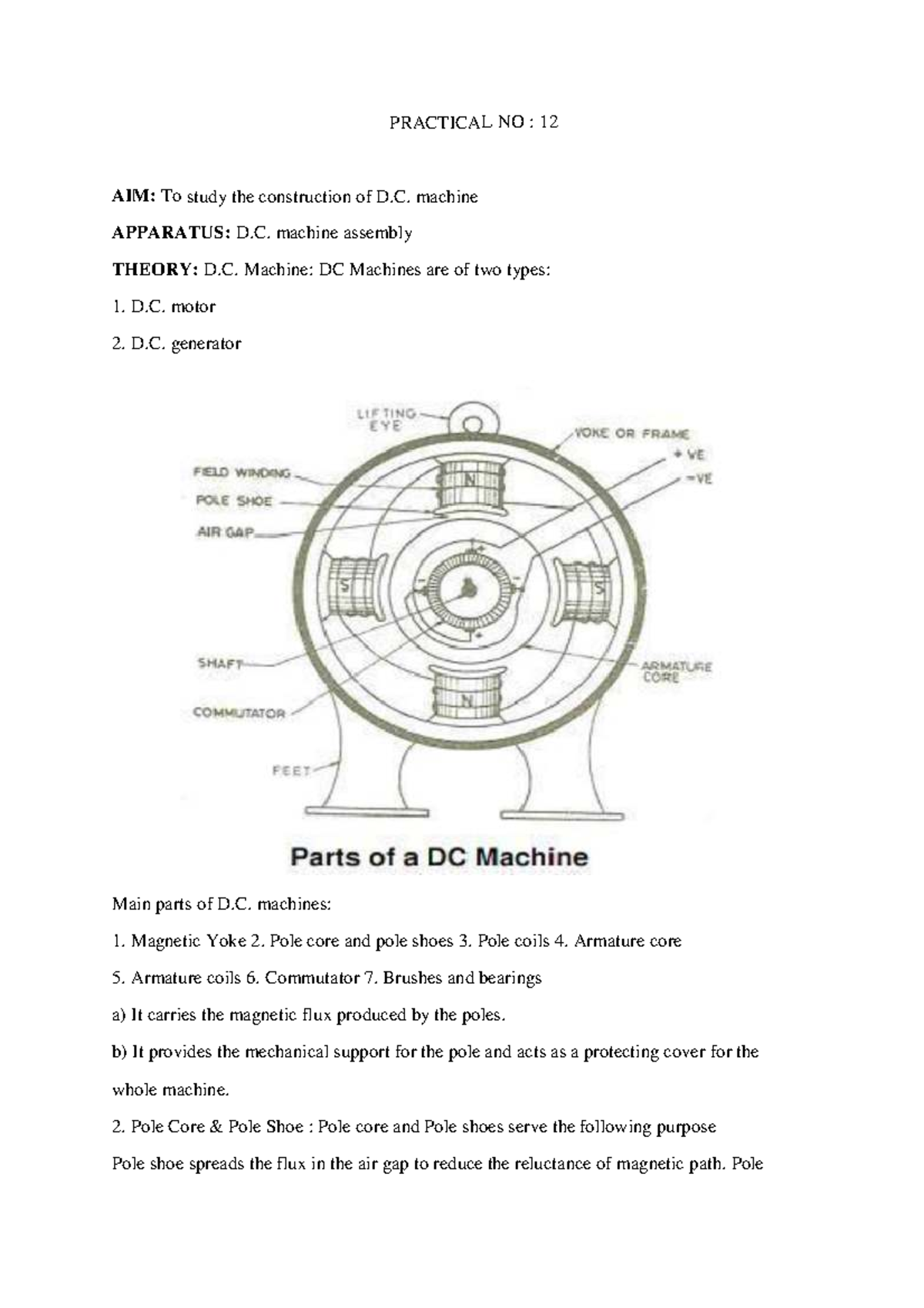 BEE Practical 12: Study of D.C. Machine Construction - Studocu