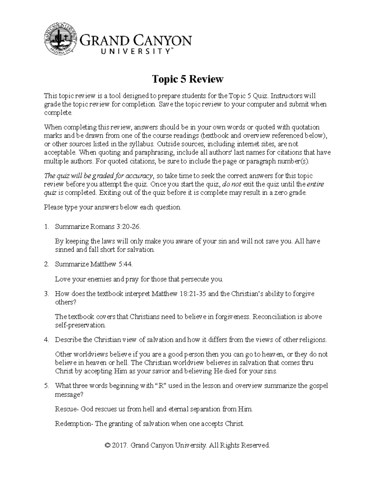 Topic 5 Quiz Review - Key Concepts and Summaries - Studocu