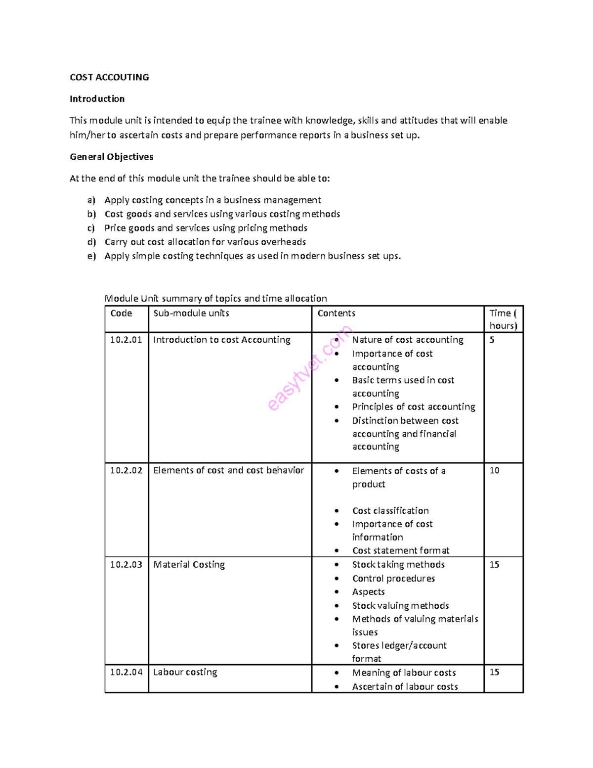 COST ACCOUNTING Course Management Overview and Key Concepts - Studocu