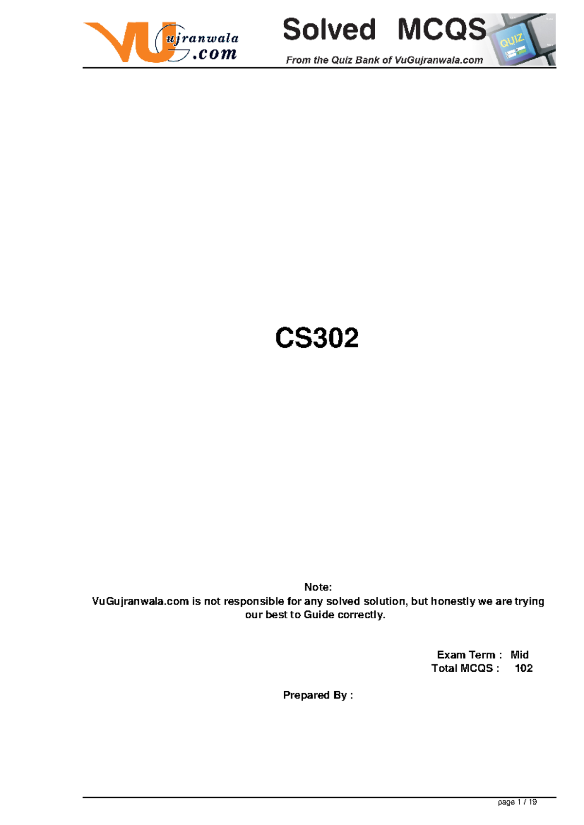CS302 Midterm MCQs Lecture Wise - CS Note: VuGujranwala is not ...