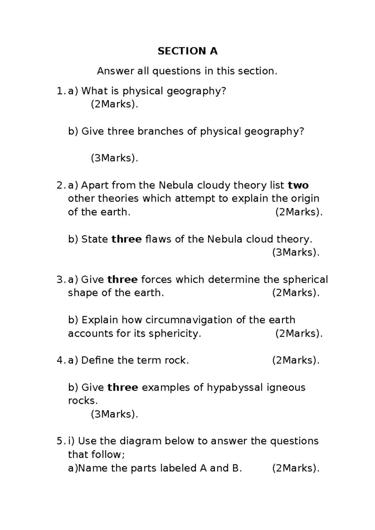 Geography 2025: Section A & B Exam Questions and Answers - Studocu