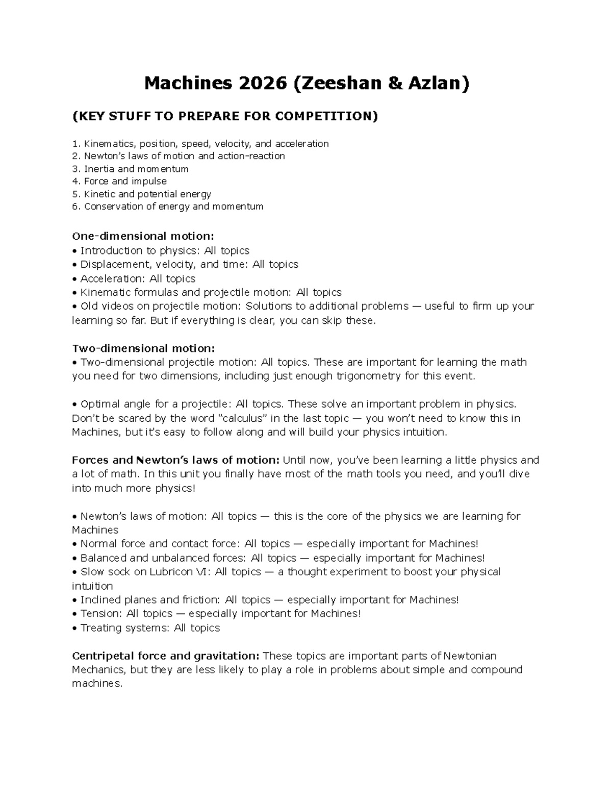 Machines 2026: Key Concepts for Competition Preparation - Studocu