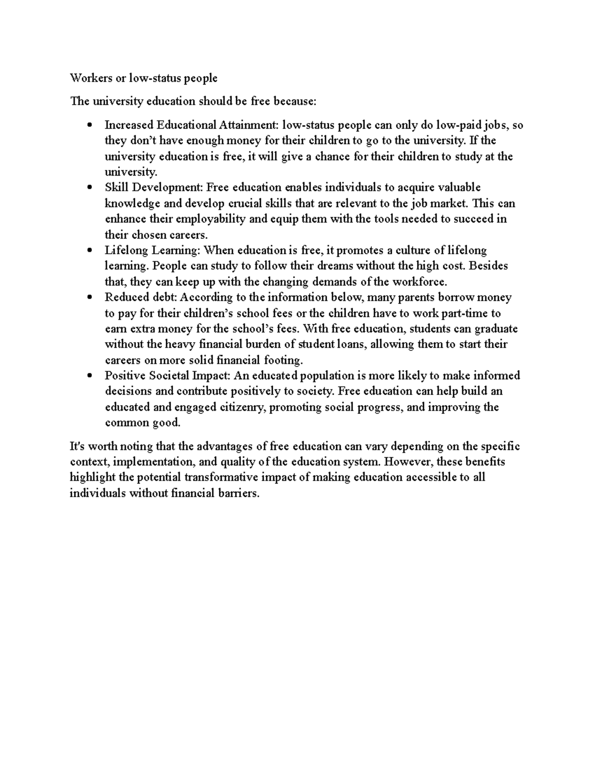 Debate Script: The Case for Free University Education - Studocu