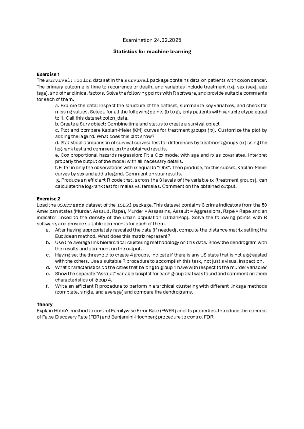 Statistics for Machine Learning Exam (24.02.2025) - Exercises & Theory ...
