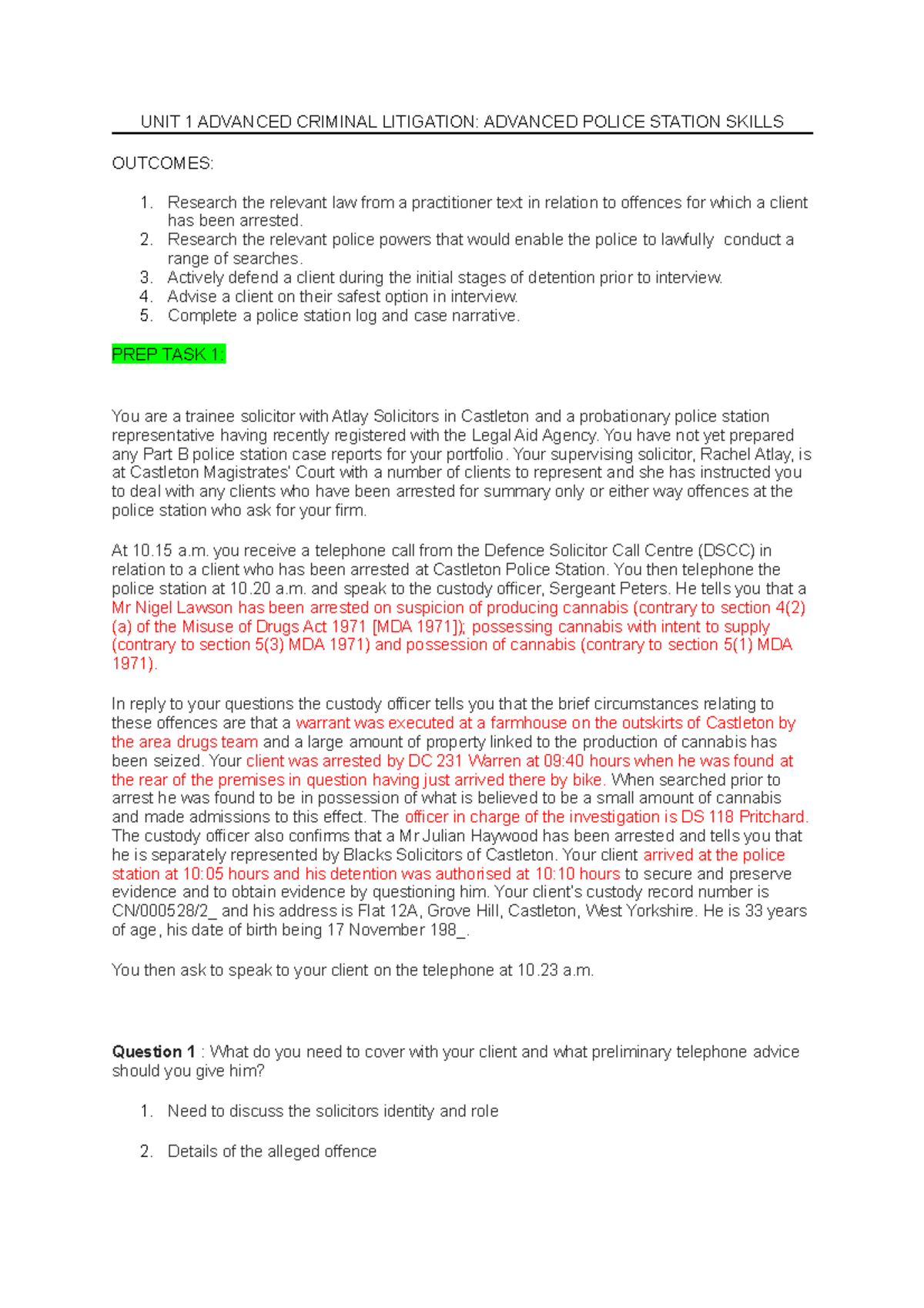 Unit 1 guide - UNIT 1 ADVANCED CRIMINAL LITIGATION: ADVANCED POLICE ...