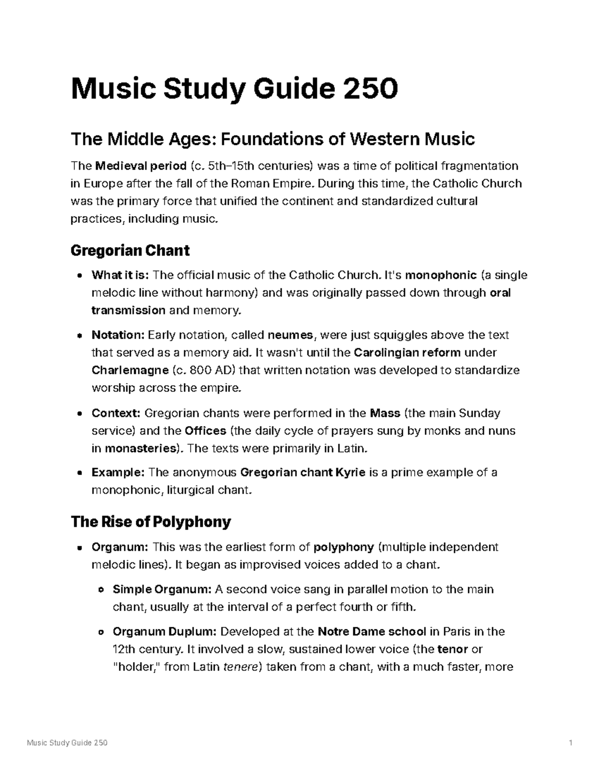 Music Study Guide 250: Overview of Western Music History - Studocu