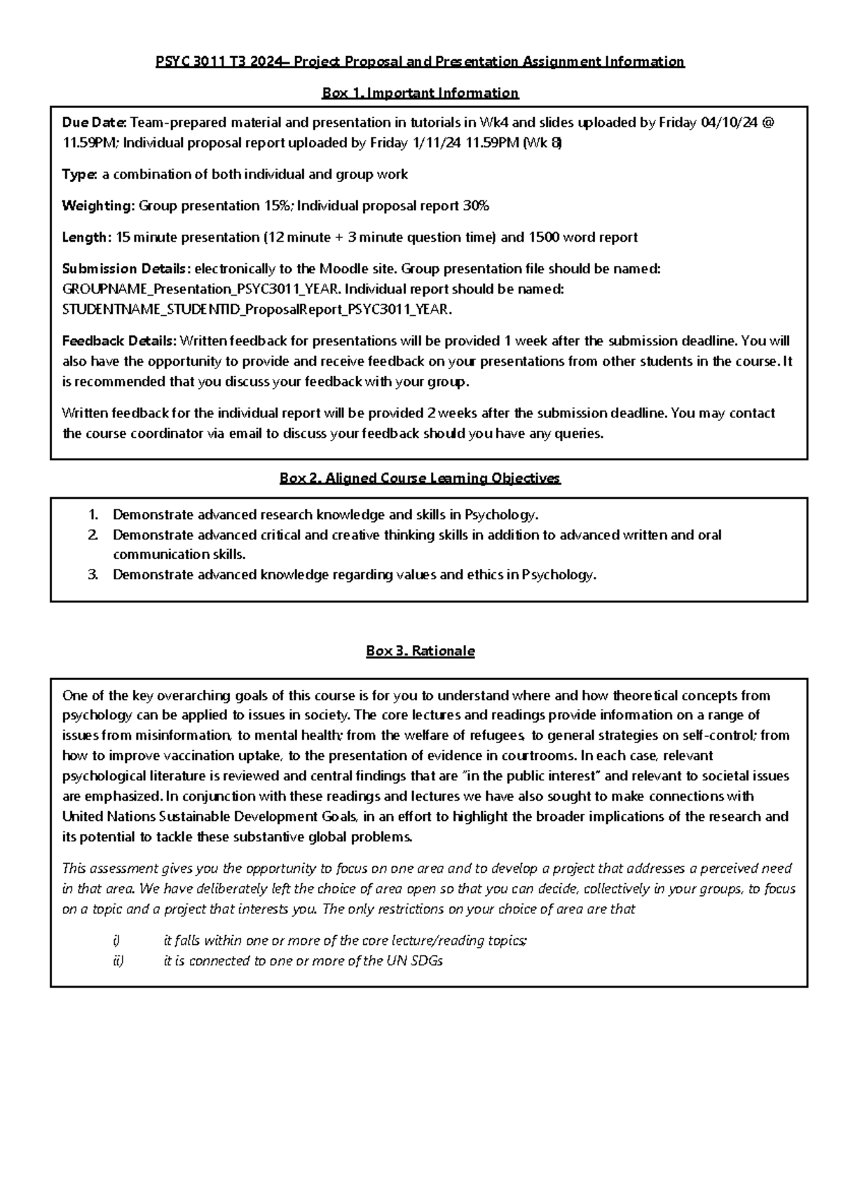 PSYC 3011 T3 2024 Project Proposal & Presentation Assignment Guide ...
