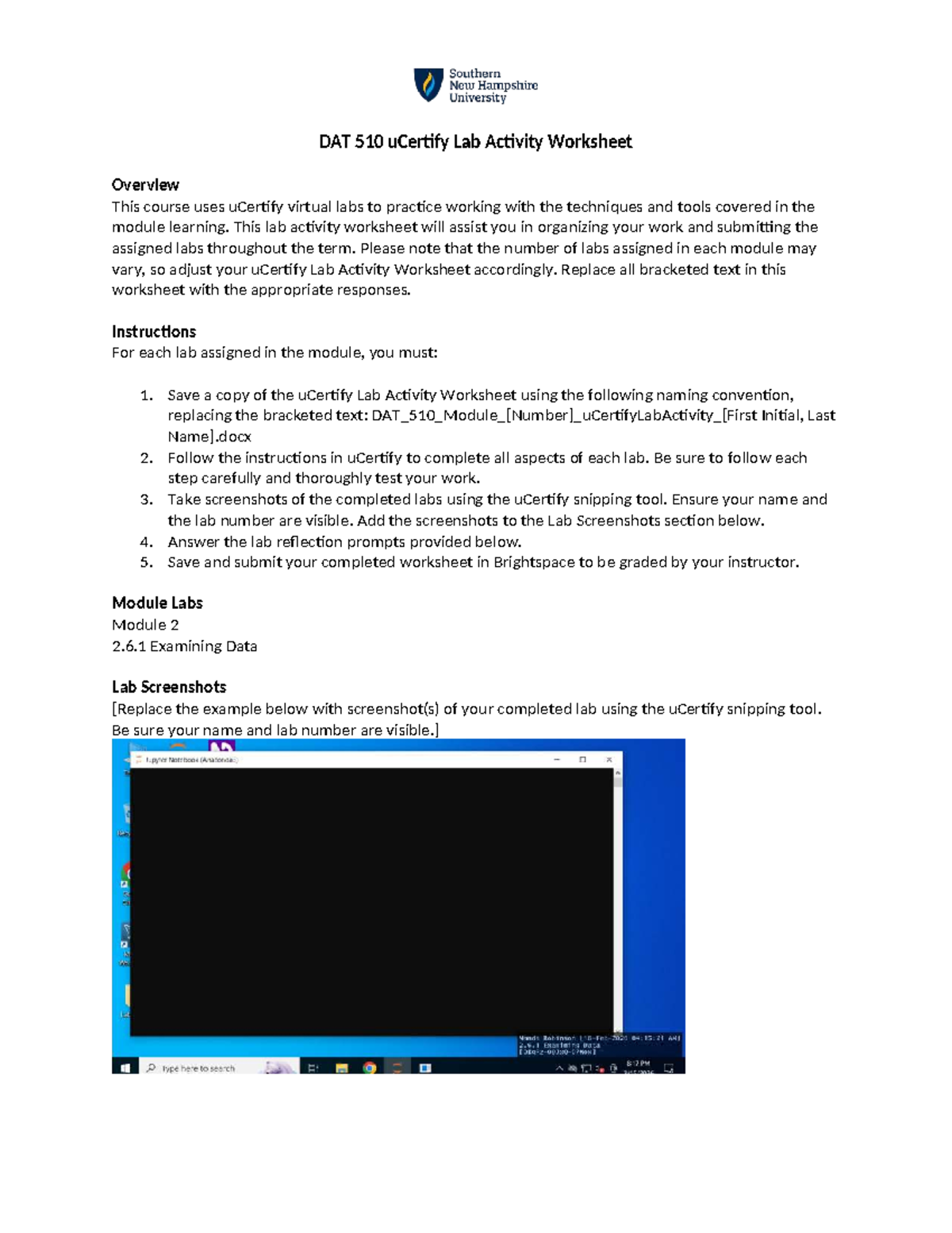 DAT 510 uCertify Lab Activity Worksheet: Modules 2.6.1 & 2.6.2 - Studocu