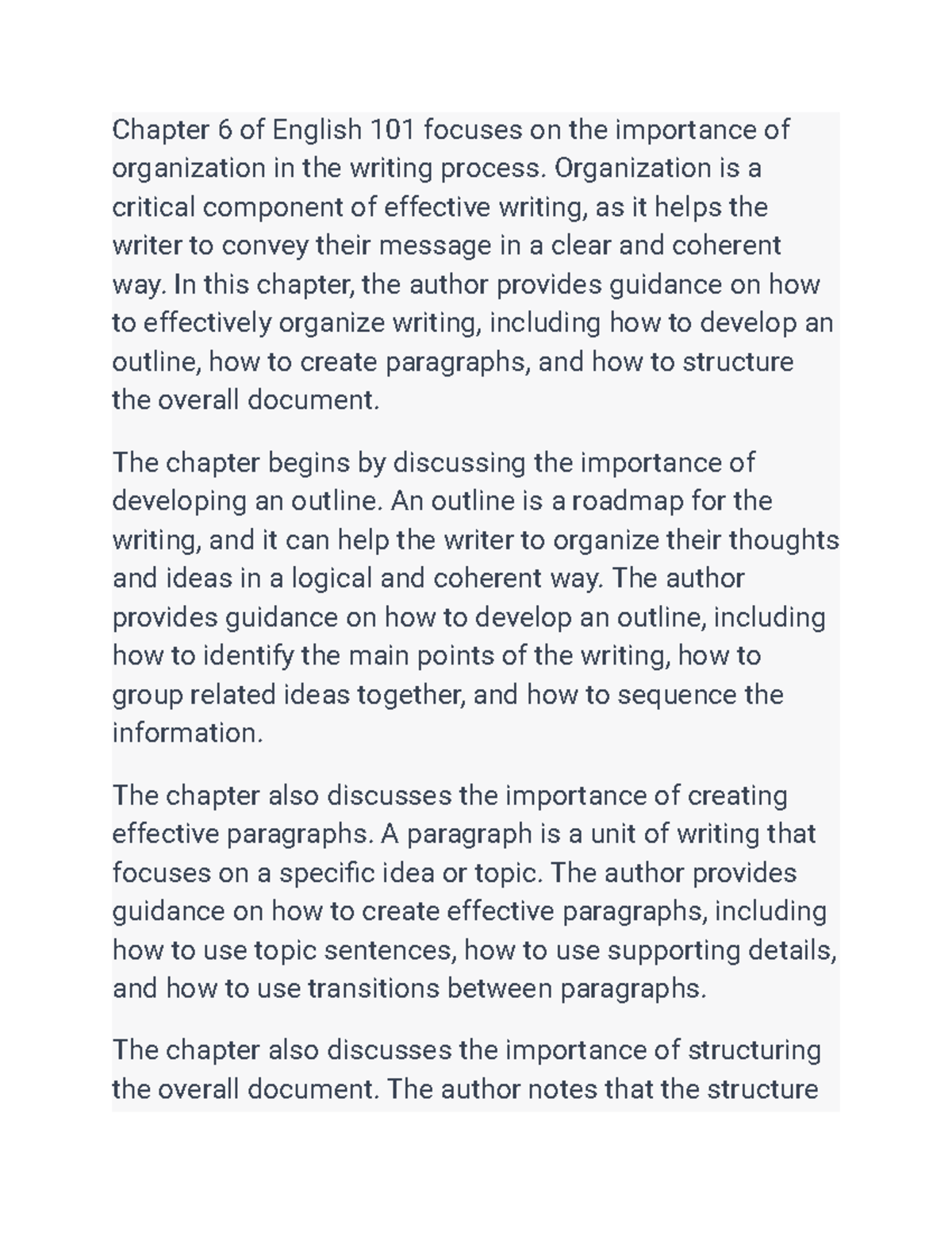 Composition I: Chapter 6 - Importance of Organization in Writing - Studocu