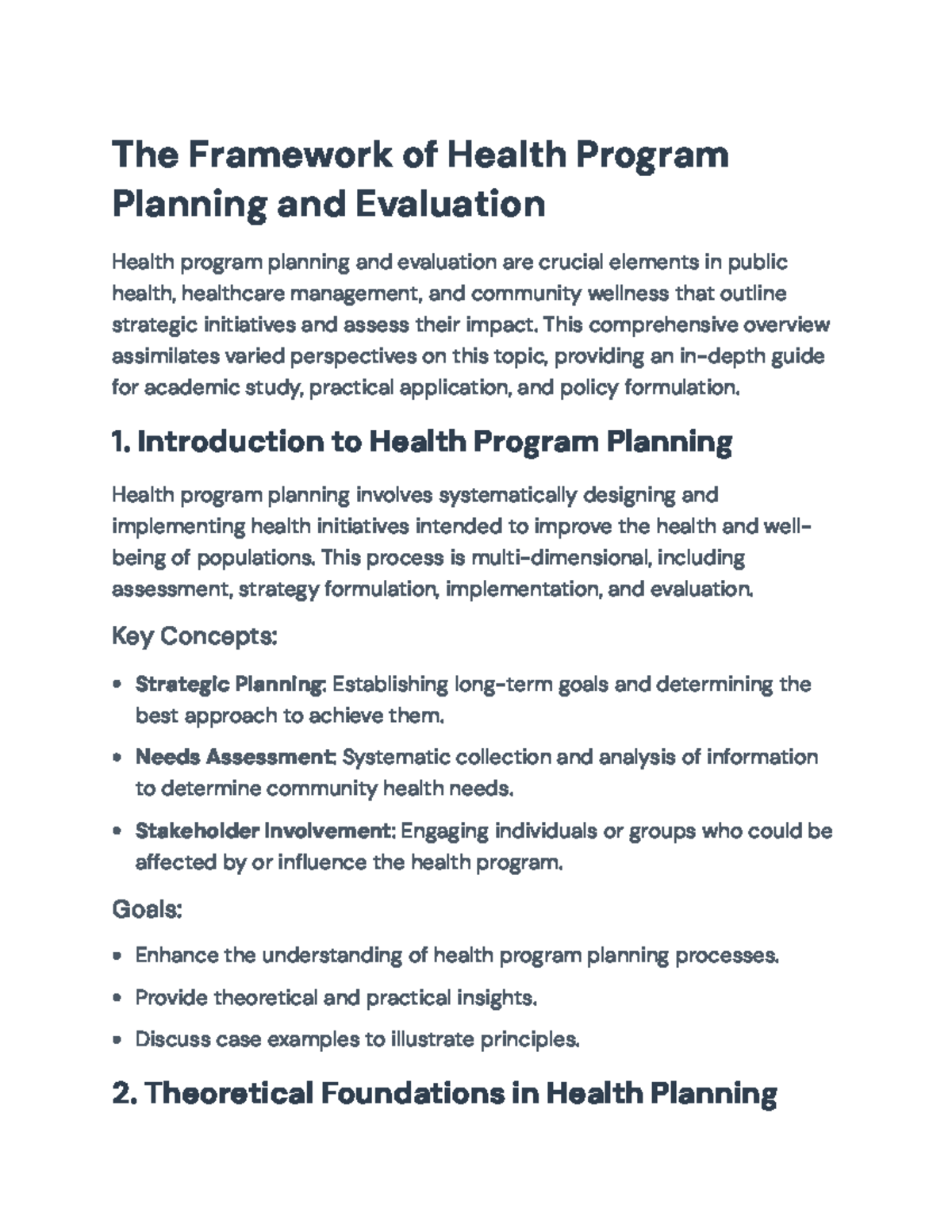 Health Program Planning and Evaluation Framework Overview - The ...