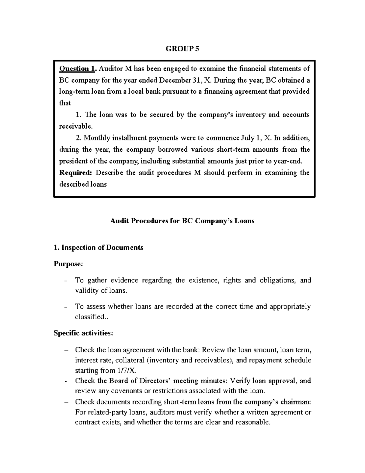 Audit Procedures for BC Loans - Financial Auditing (Chap 7) - Studocu