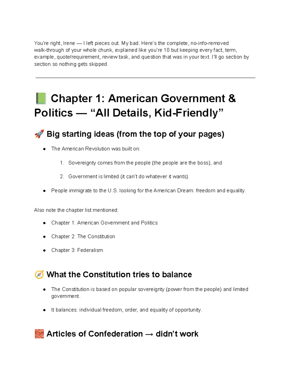 AP Political Science Chapter 1 Review: Key Concepts & Insights - Studocu