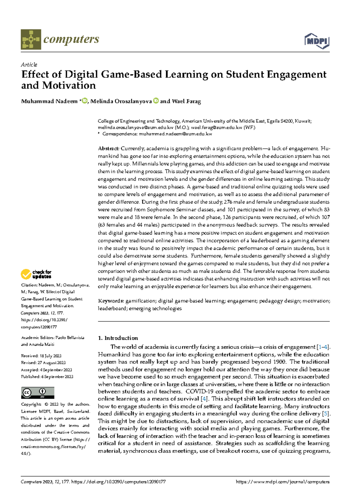 Effect of Digital Game-Based Learning on Student Engagement ...