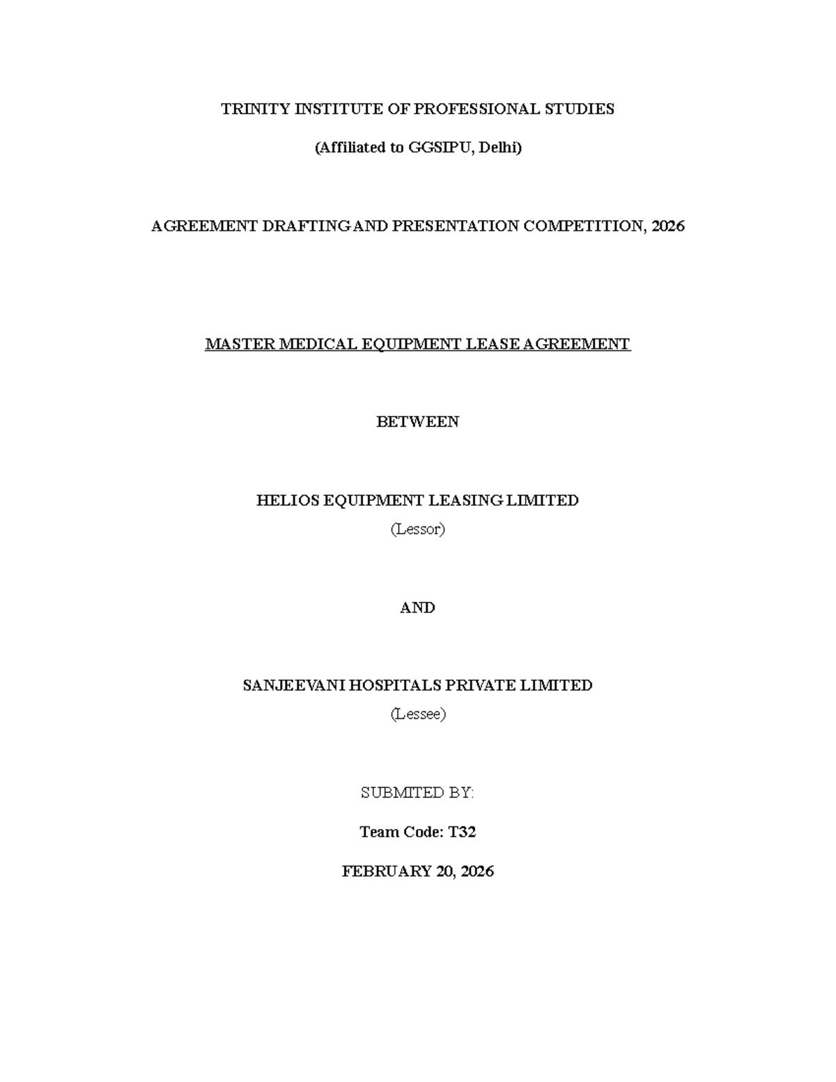 Master Medical Equipment Lease Agreement - T32 Competition 2026 - Studocu