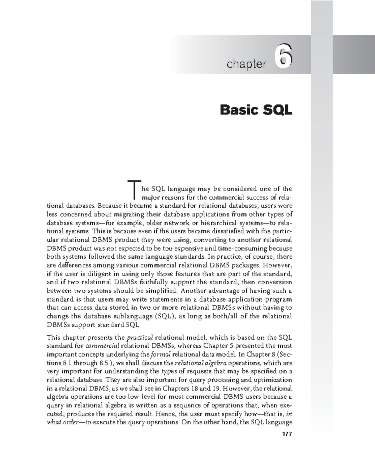 CSE370 Book Chapter 08(06 07) Basics SQL More SQL - 177 6 Basic SQL T ...