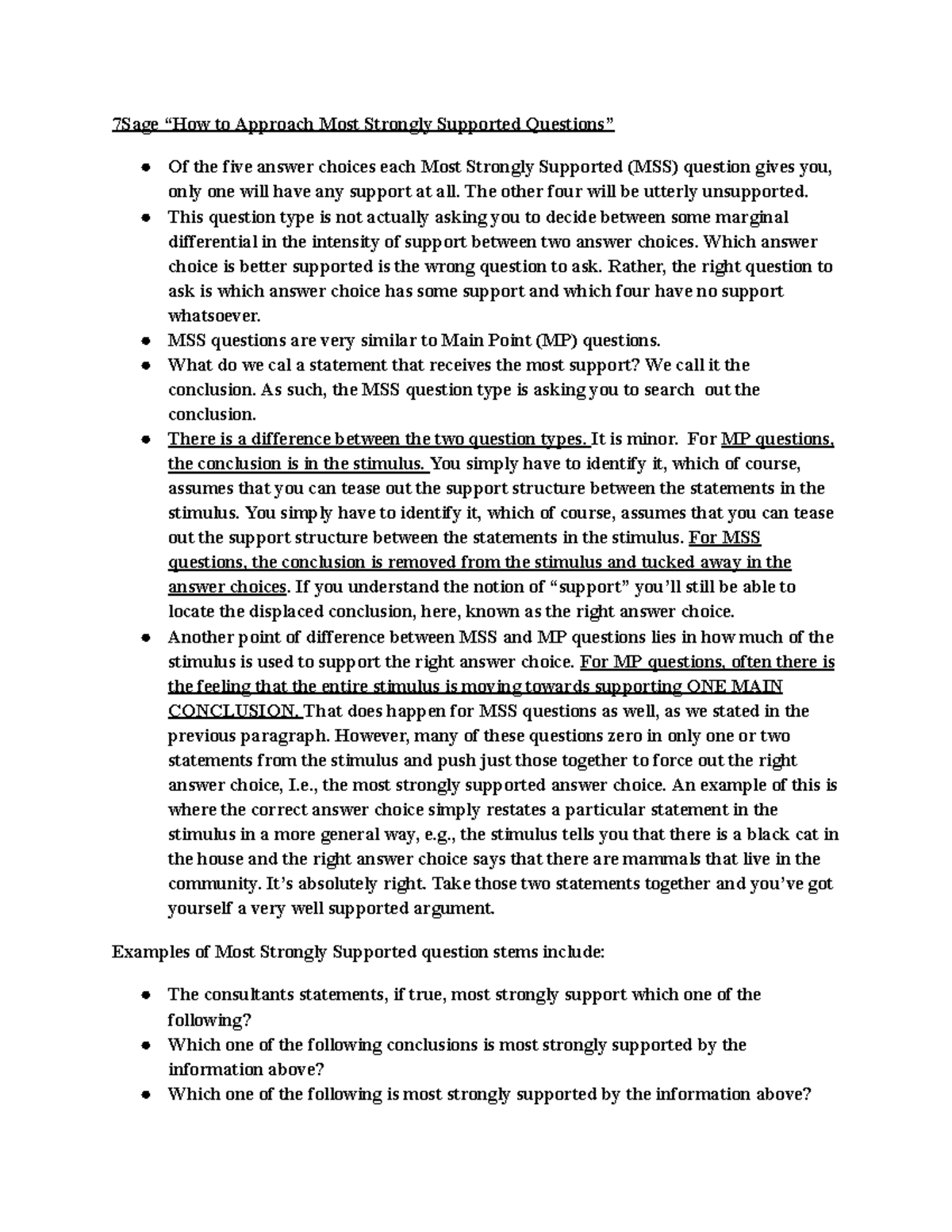 7Sage LSAT Exam Notes: Approach to Most Strongly Supported Qs - Studocu