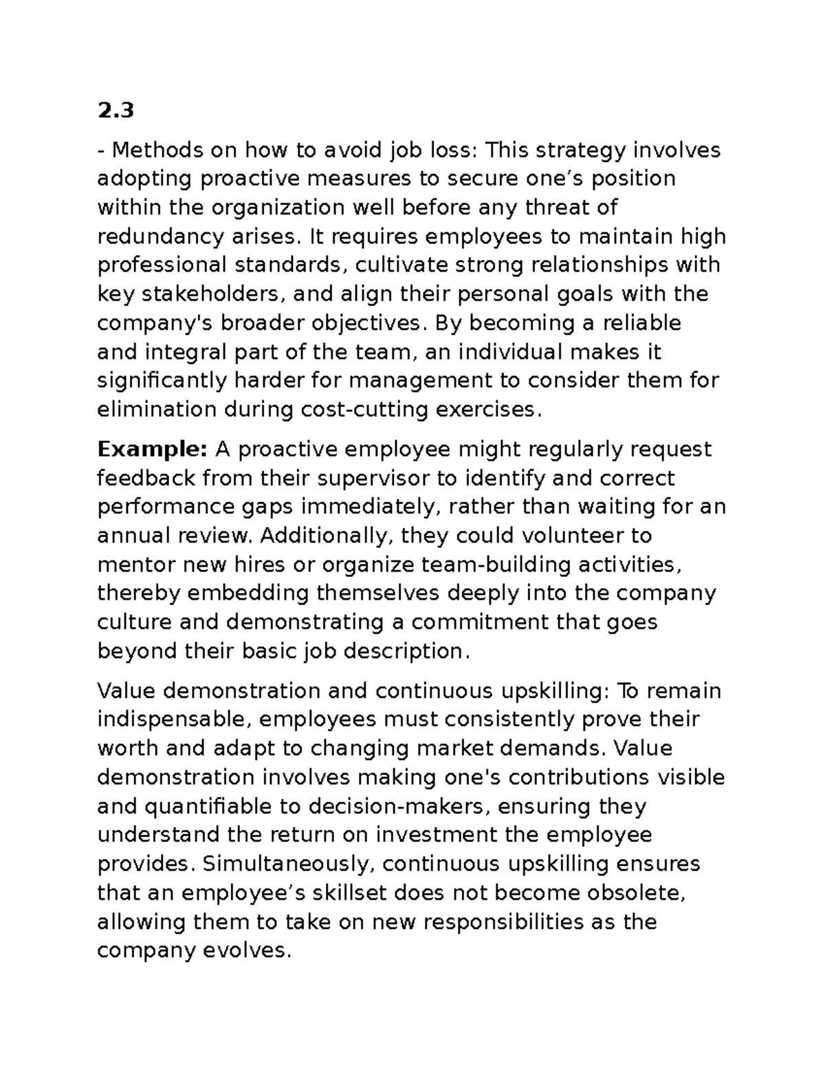 2.3 Strategies to Prevent Job Loss in Business English Discussion - Studocu