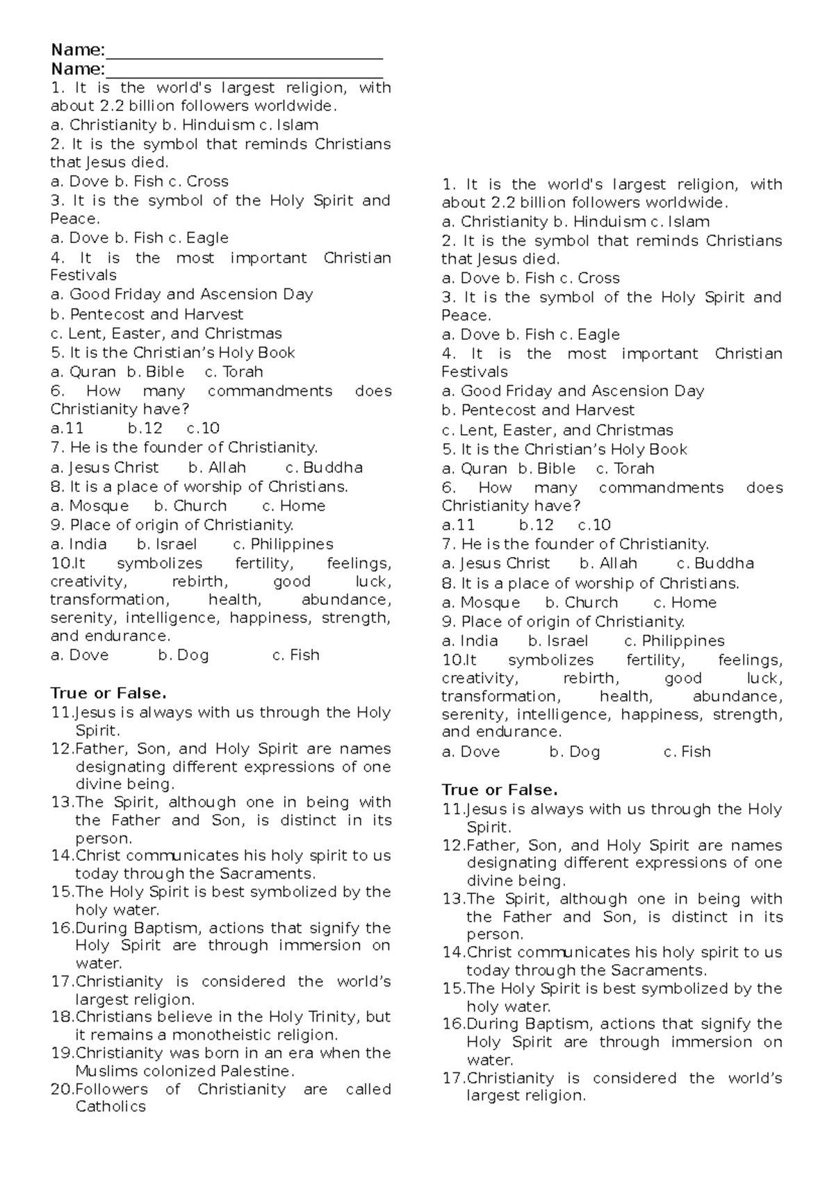 Review Quiz in Christianity (Course Code: REL101) - Studocu