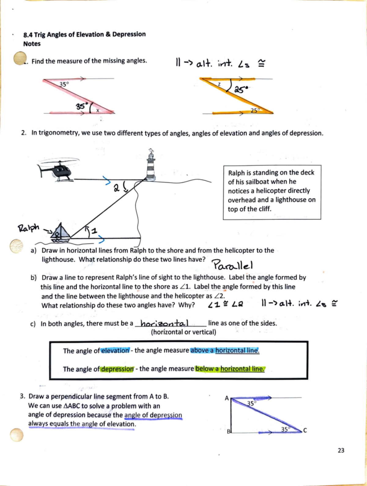 8.4 Trigonometry: Angles of Elevation & Depression Notes - Studocu
