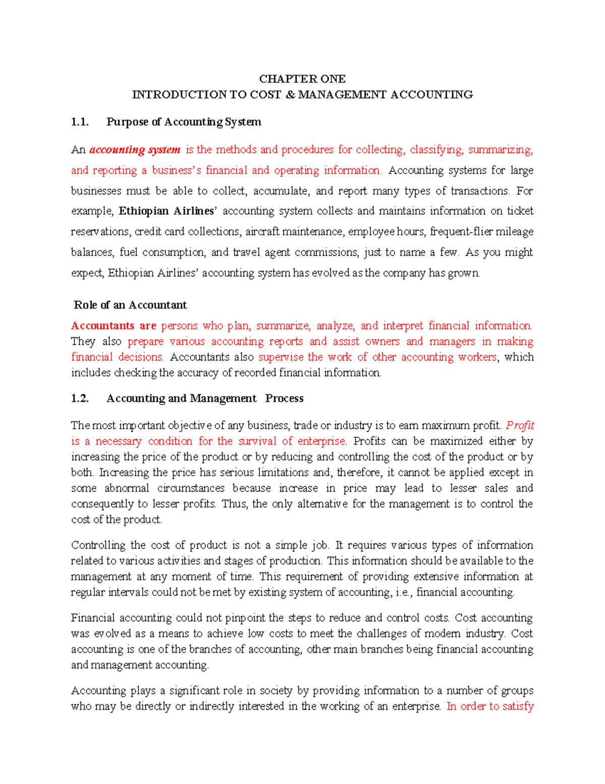 Ch-1 Cost & Management Accounting Overview - Short Notes - Studocu
