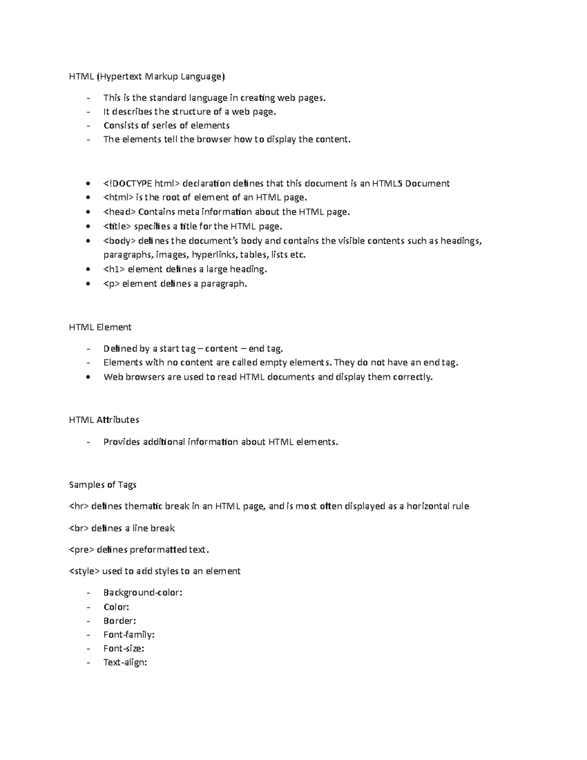 HTML & CSS Study Notes for Web Development Concepts - Studocu