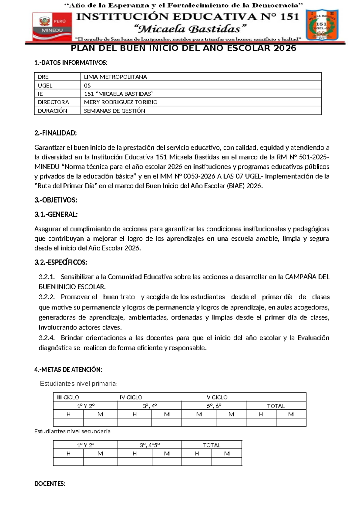 PLAN DE TRABAJO PARA EL BUEN INICIO DEL AÑO ESCOLAR 2026 - Studocu