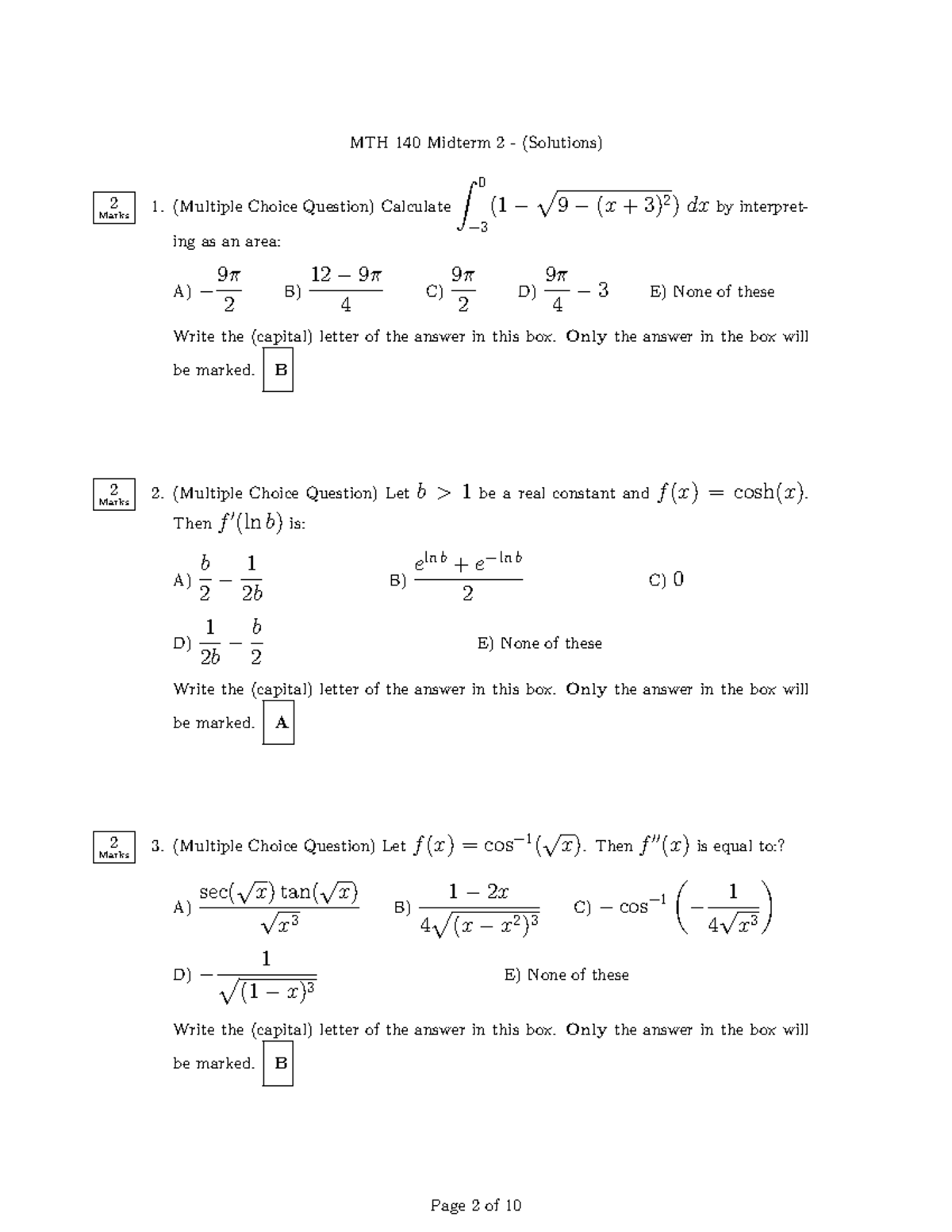 MTH140 - Fall 2019 - Midterm 2 Solutions and Answer Key - Studocu