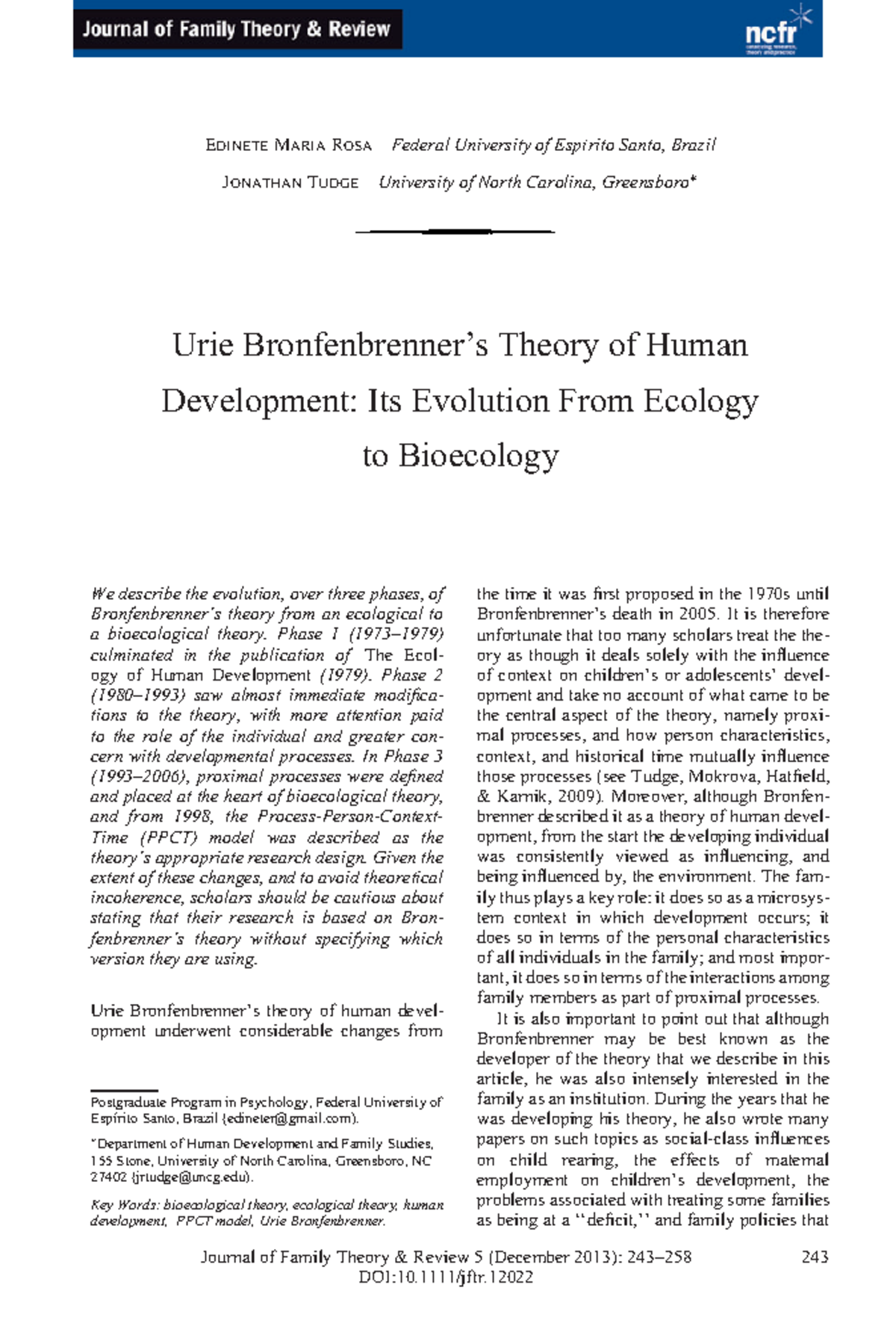 Evolution of Urie Bronfenbrenner’s Human Development Theory: A Review ...