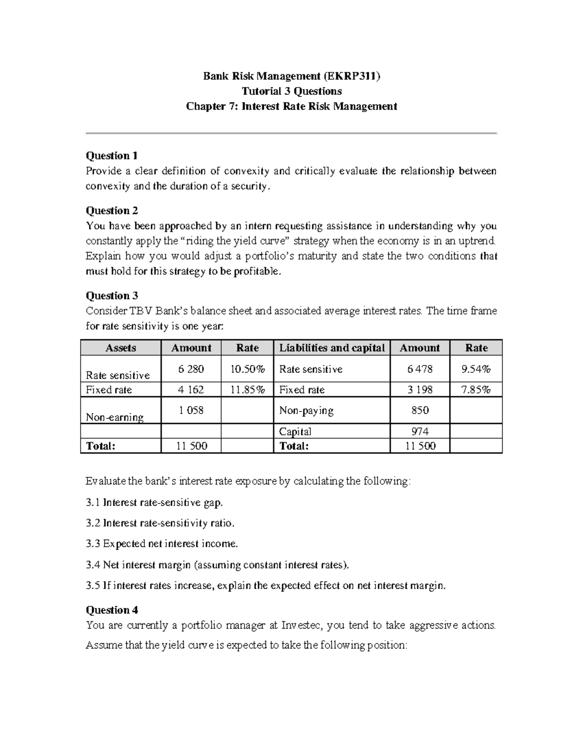 Bank Risk Management (EKRP311) Tutorial 3: Interest Rate Risk Analysis ...