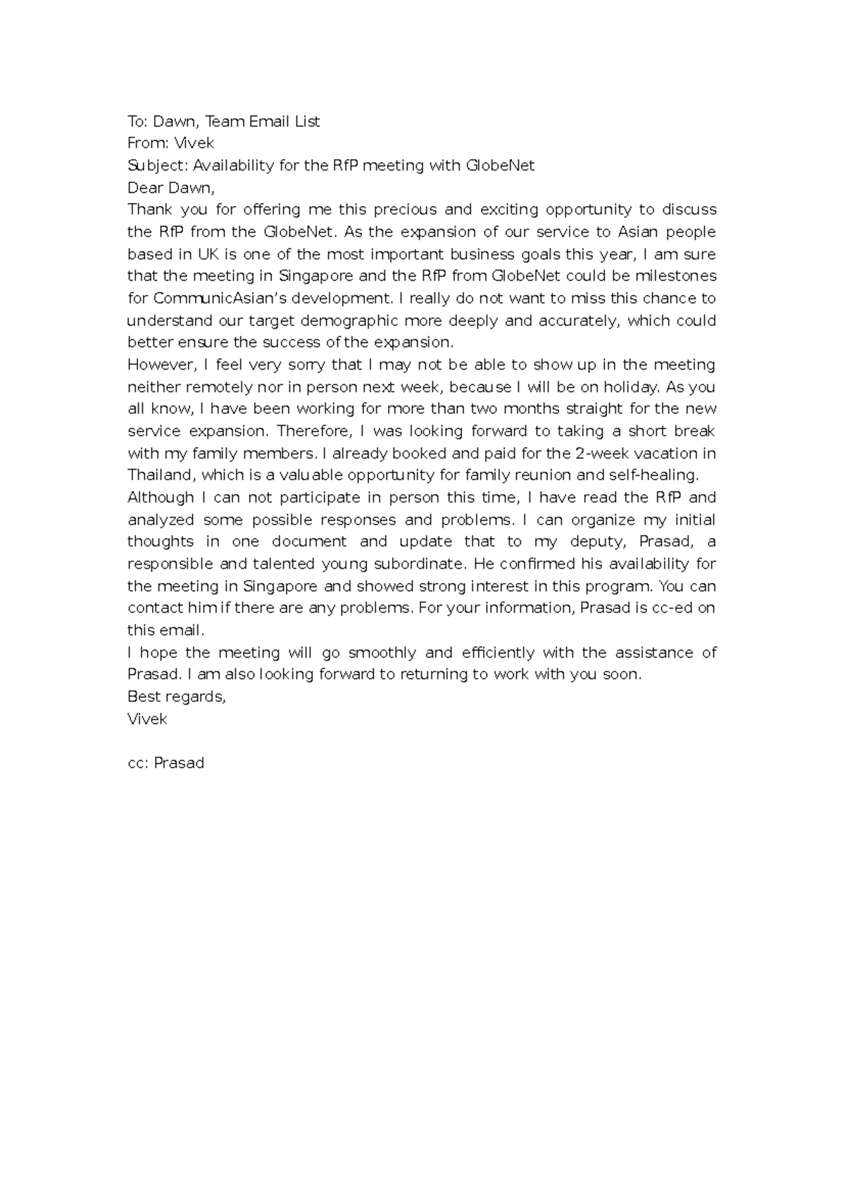 Availability Update for RfP Meeting with GlobeNet - Reply Email - Studocu