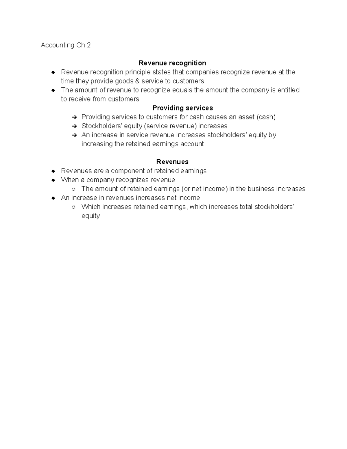 Accounting Ch 2 - notes - Accounting Ch 2 Revenue recognition Revenue ...