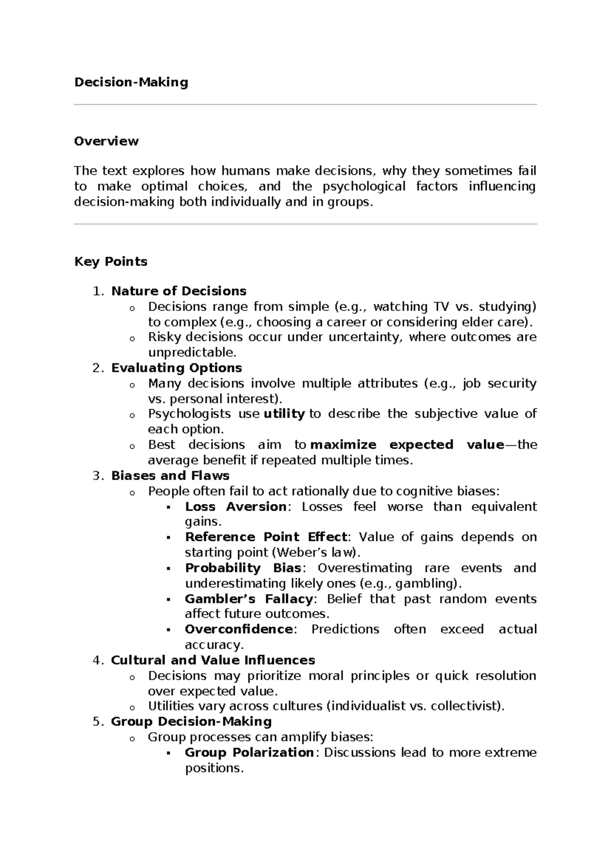 Week 4 - Decision-Making: Key Insights and Biases - Studocu